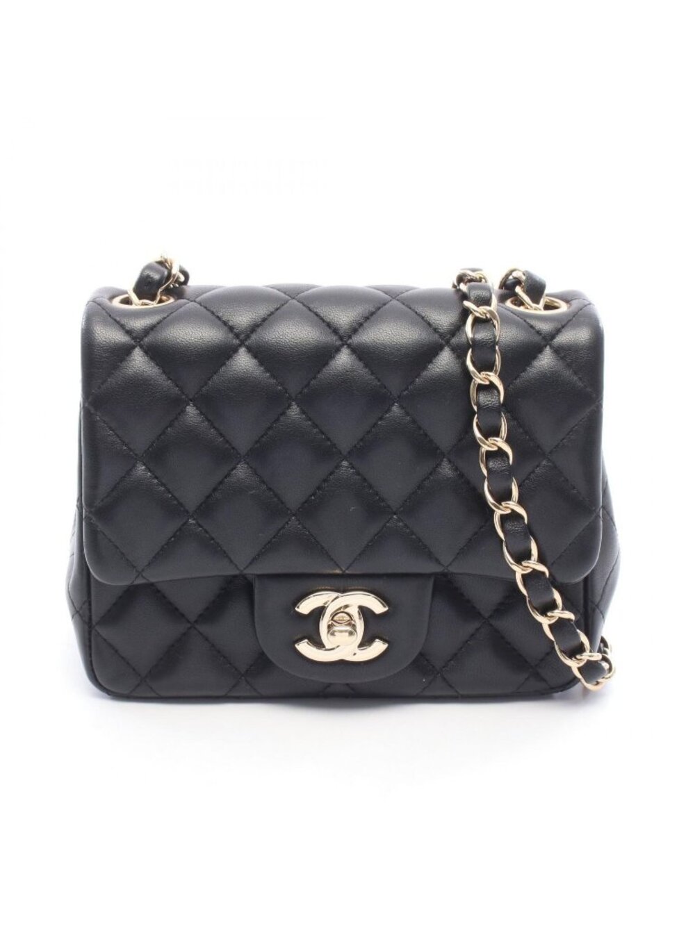 Chanel Shoulder Bag Mini Quilted Black Lambskin Chain
